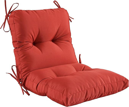 Outdoor Indoor Seat/Back Chair Tufted Cushion,All-Weather Patio Chair Cushion with Ties,for Patio Furniture,Red