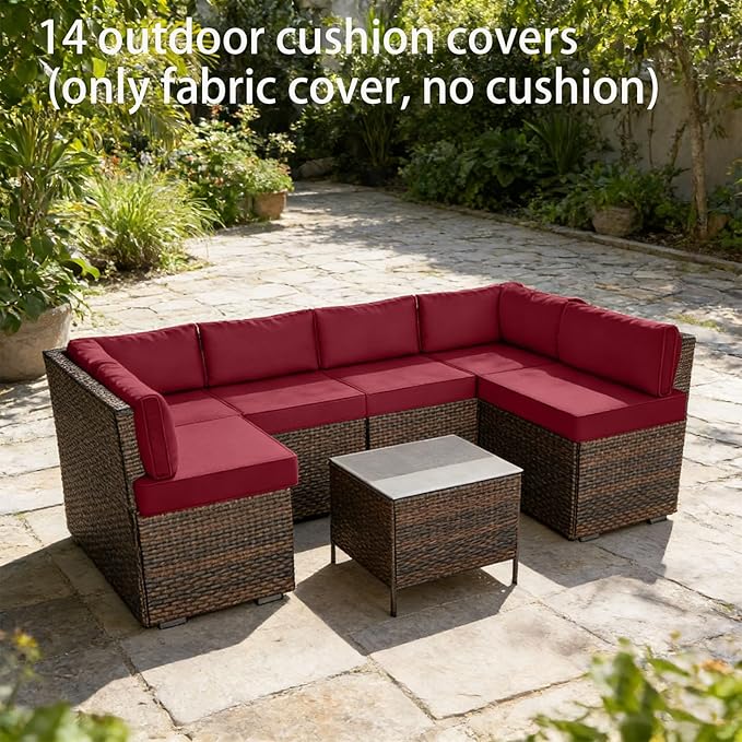 Outdoor Cushion Covers for Patio Furniture, Patio Cushion Covers Replacement with Zipper, Waterproof & Fade Resistant,Only Cover (Burgundy, 25.6Lx25.6Wx4H - Only Covers)