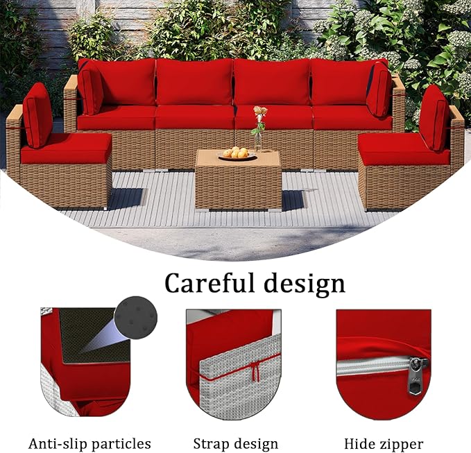 14 Pieces Outdoor Sectional Replacement Cushions for Patio Furniture, 4in Thick Outdoor Sofa Cushions for 6 Seat, Waterproof Deep Seat Couch Patio Cushion Set (Red)