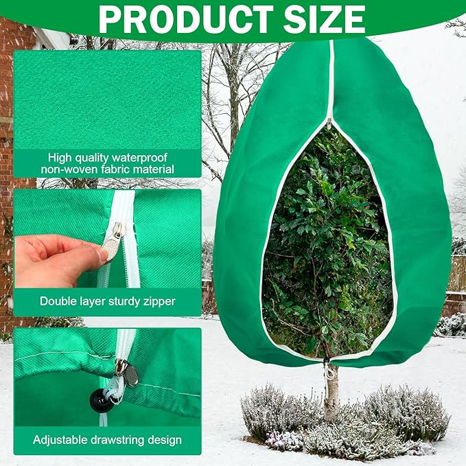 2 Pcs 10 x 10 ft Plant Covers Freeze Protection Extra Large Frost Cloth Plant Covers with Zipper Drawstring Winter Cold Weather Frost Blankets for Outdoor Palm Fruit Tree and Shrubs (Green)