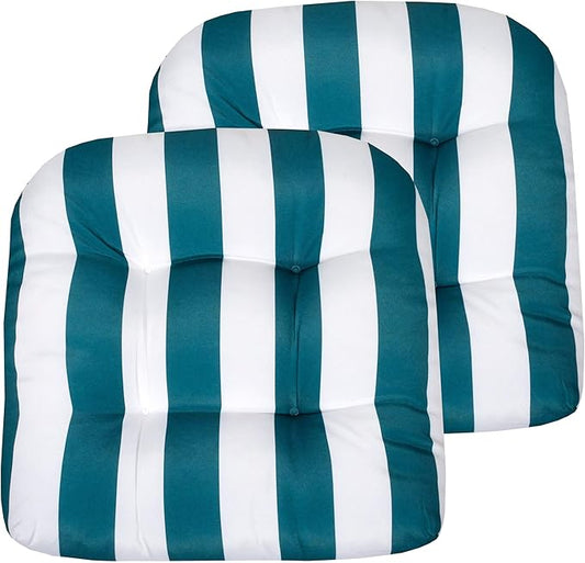 Sweet Home Collection Patio Cushions Outdoor Chair Pads Premium Comfortable Thick Fiber Fill Tufted 19" x 19" Seat Cover, 2 Count (Pack of 1), Havana Peacock/White