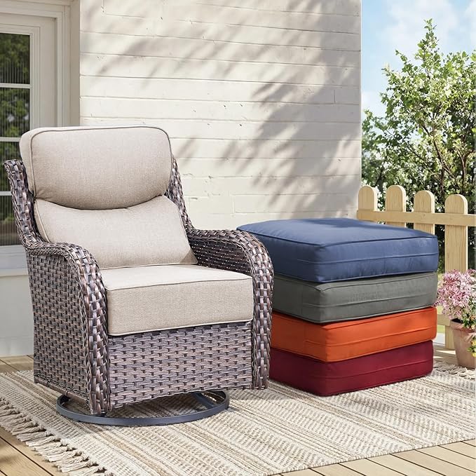 Outdoor Cushion Set for Patio Furniture, UV Resistant, Water Resistant - 6 Inch Thick Dual Layer Back Support Cushions– 24x24 Inch Patio Seat Covers for Chair/Sofa/Couch | Beige | 5-Pack |
