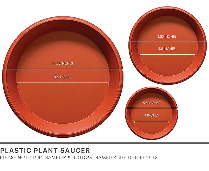 Plant Saucer 6 Pack Drip Trays Planter Pot Base Heavy Duty Plastic Drainage Tray for Indoor Houseplants Outdoor Garden 5 inch 8 inch 11 inch 3 Sizes 2 Each Round (Terracotta)