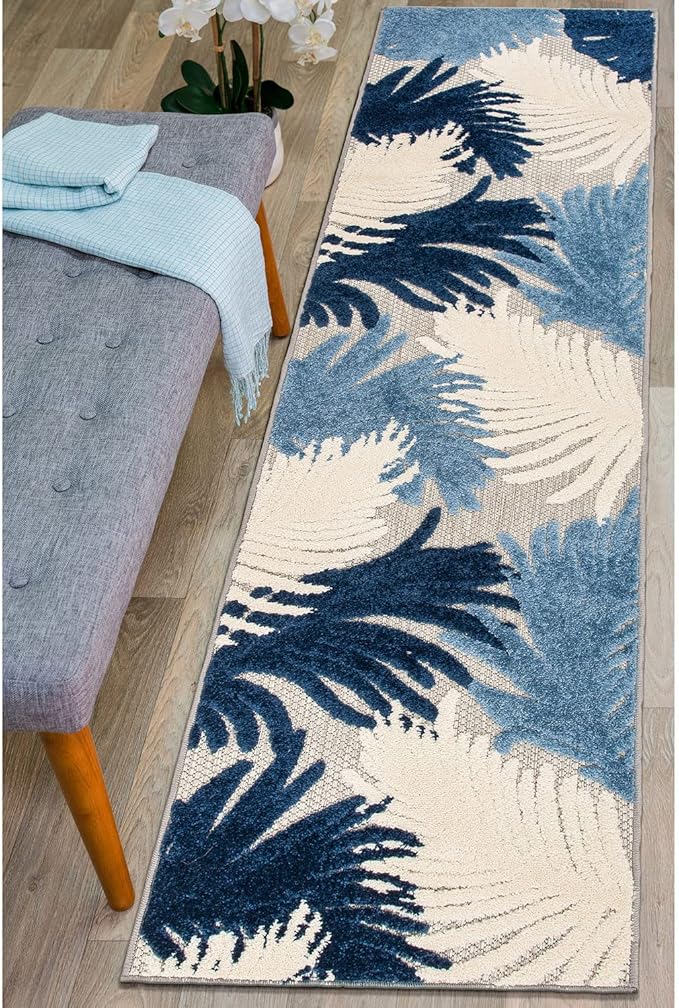 Rugshop Lucca Contemporary Floral Indoor/Outdoor Runner Rug 2' x 7' Navy