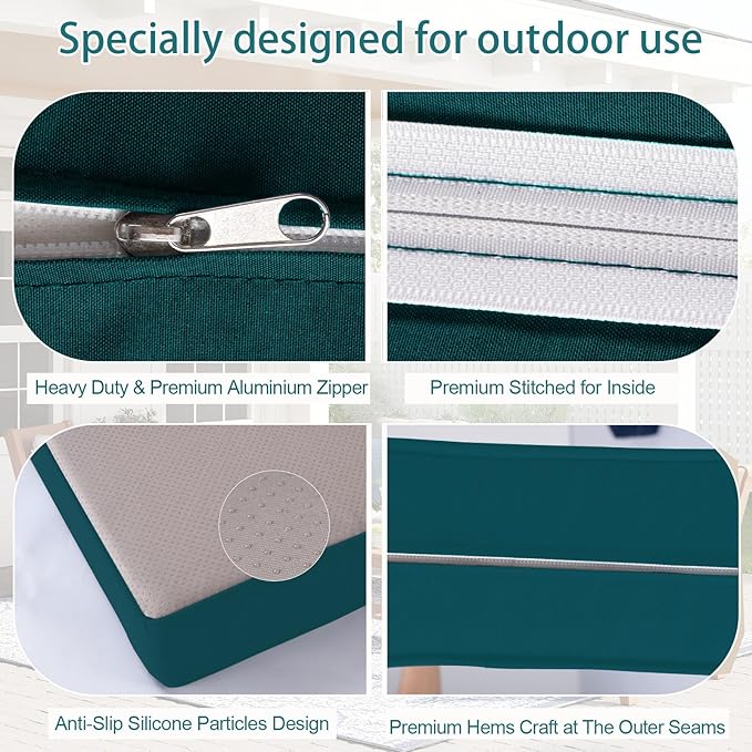 Outdoor Cushion Covers for Patio Furniture, Patio Cushion Covers Replacement with Zipper, Waterproof & Fade Resistant,Only Cover (Turquoise, 25.6Lx25.6Wx4H - Only Covers)