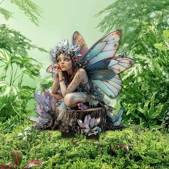 JOYO 11.8''Bohemian Fairy Flower Pot Decoration,2D Acrylic Ground Plug,Fairy Garden Planter Accessories,Fairy Pumpkin Angel Garden Stake for Pot Plants and Garden Yard Lawn Décor (P)