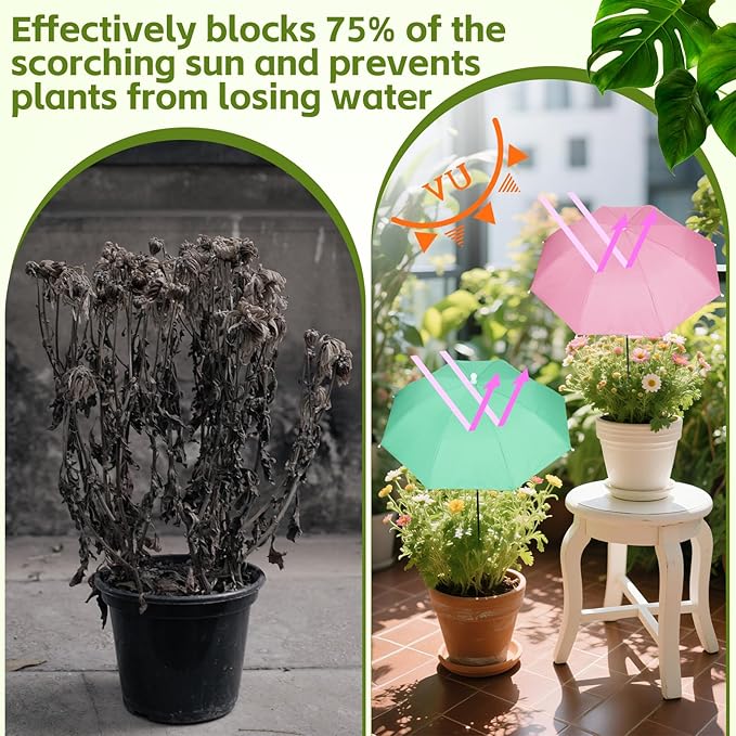 2 Pack Plant Umbrellas for Outdoor Plants with One Storage Bag, 23.6" Sun Shade Cover for Gardens/Patio/Succulents, Blocks 70% Sunlight, Prevents Leaf Burn & Overheating
