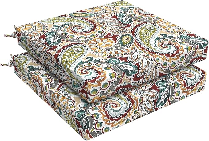 LVTXIII Outdoor Seat Cushions Set of 2 Square Chair Cushions with Ties, Patio Chair Pads for Home Office and Patio Garden Furniture Decoration 22"x22"x3", ‌Paisley Chilli