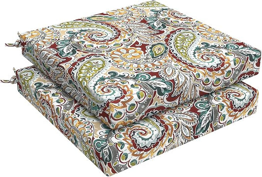 LVTXIII Outdoor Seat Cushions Set of 2 Square Chair Cushions with Ties, Patio Chair Pads for Home Office and Patio Garden Furniture Decoration 22"x22"x3", ‌Paisley Chilli