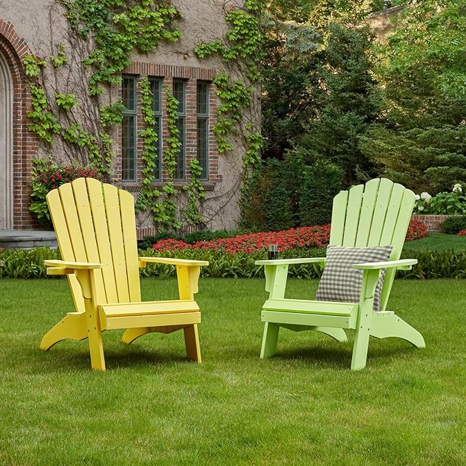 Psilvam Adirondack Chair, Oversized Poly Lumber Fire Pit Chair with Cup Holder, 350Lbs Support Patio Chairs for Garden, Weather Resistant Adirondack Chair Looks Like Real Wood (2, Green)