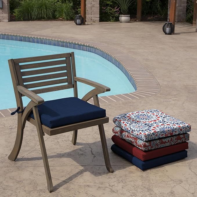 Arden Selections Rocking Chair Cushion, 19 x 18, Rain-Proof, Fade Resistant, Cushions for Rocking and Outdoor Chairs 18 x 19, Sapphire Blue Leala (Pack of 4)