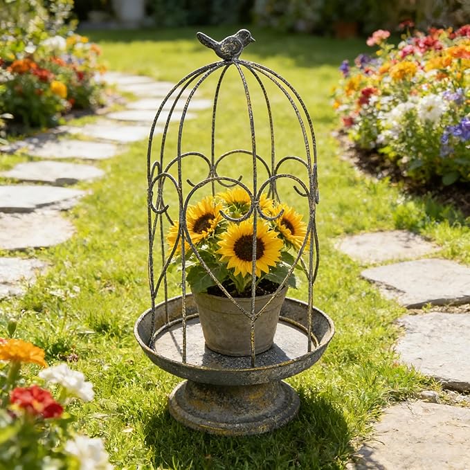 Rustic Farmhouse Metal Planter Holder Vintage Birdcage Candle Holder Distressed Deractive Flower Stand for Wedding Decor Party Centerpieces Garden Home Patio Outdoor Indoor Decor