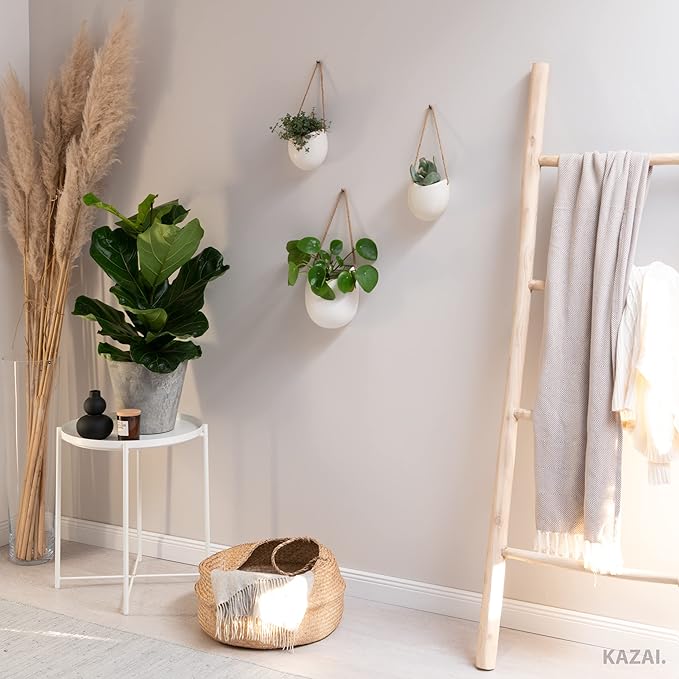 Kazai. Wall Planters -Ellie- | Hanging Ceramic Plant Pots 3 Pieces | Wall Decoration for Indoors, Balcony and Garden | Cream (Matte)