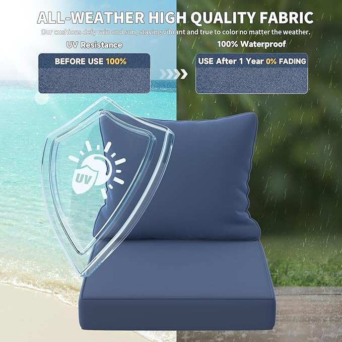 UDPATIO Outdoor Cushions for Patio Furniture, 24 x 24 Outdoor Deep Seat Cushions with Waterproof Fade Resistant, Adjustable Snaps, Removable Cover and Handle, Navy