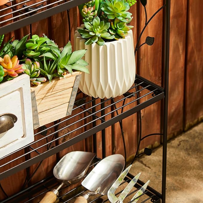 Glitzhome 52" H Plant Stand Metal Rack 4 Tier Flower Pot Organizer Multiple Holder Shelf for Indoor Outdoor Garden, Black