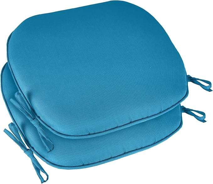 SleepMan Outdoor 17"x16" Chair Cushions with Ties Set of 2, Water Resistant All Weather U-Shape Seat Pads for Patio Garden Furniture Indoor (Set of 2, Indigo Blue)