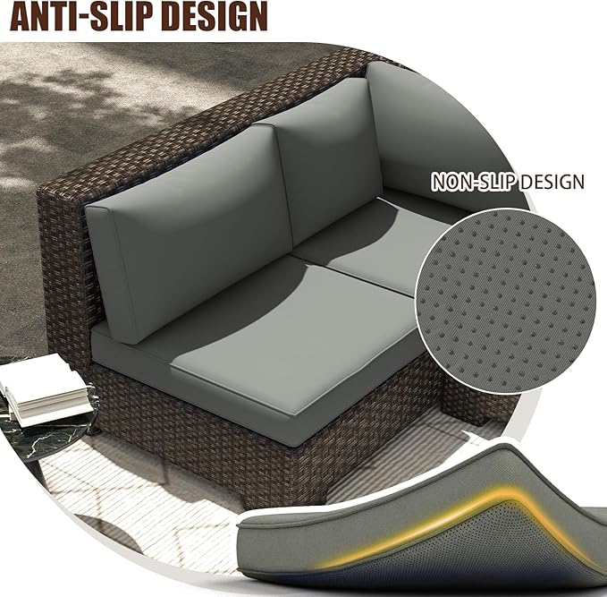 14 Pieces Replacement Patio Cushion for Outdoor Sectional Furniture, Waterproof Outdoor Cushion for 6-Seat Wicker Patio Sofa Sets, 3.2'' Thick with 25D Foam (Grey, 25.2x25.2 Inches)