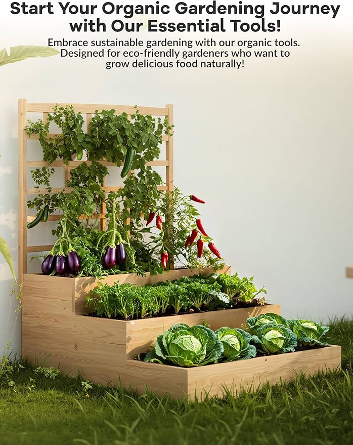3-Tier Vertical Raised Garden Bed with Trellis – Climbing Plants, Veggies & Herbs In Limited Space | Wooden Planter Box with Open Base for Superior Drainage | Ideal for Patios, Decks & Small Yards