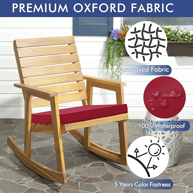 Outdoor Chair Cushions 16 x 17 Inch Water Resistant Patio Chair Cushions with Tie 3 Year Color Fastness Thick Outdoor Seat Cushion for Garden Lawn Patio Furniture Burgundy Red Set of 2