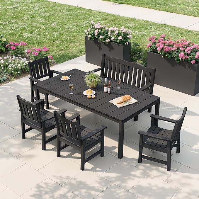 Stoog Weatherproof Outdoor Bench & Outdoor Chairs Set, Patio Furniture Set, Include 2 Garden Chairs and 1 Garden Bench, for Porch, Backyard, Lawn, Patio and Deck, Black
