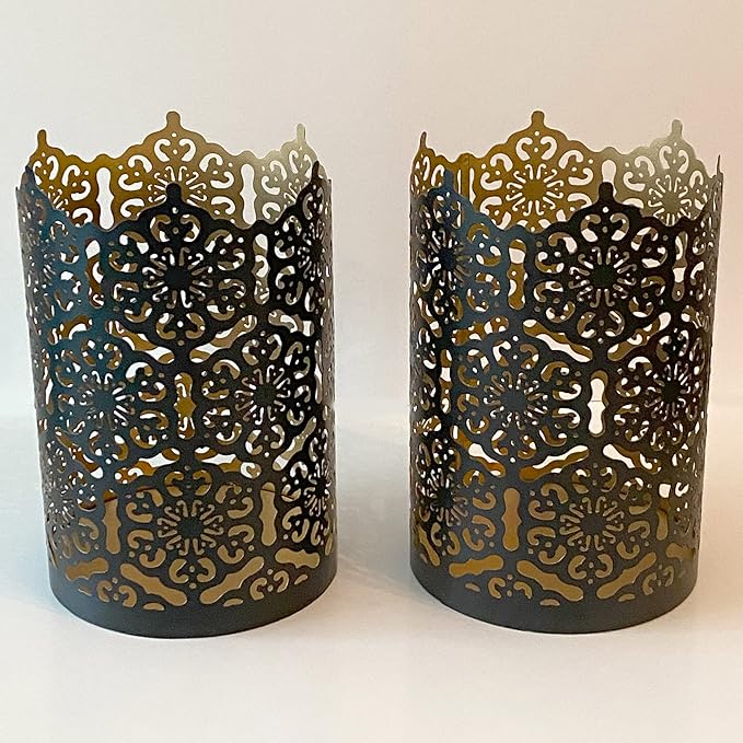 Hosley's Set of 2 Flower 7" High Cut Bronze Candle Holder & Lantern. Ideal for Use with Hosley Highly Scented Candles, Jar Candles. Can be Used as a Decorative Centerpiece in Your Living/Dining Room
