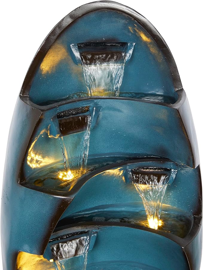Alpine Corporation 39" Tall 5-Tier Cascading Waterfall Fountain with LED Lights, Outdoor Water Feature for Garden, Patio, Yard, and Deck, Blue