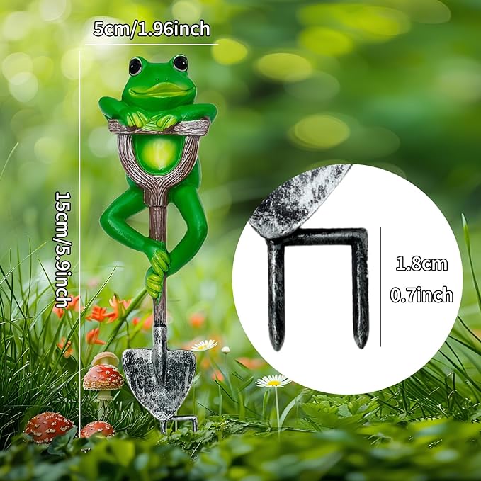 Frog Garden Statue Resin Frog Planter Figurine Holding Shovel Outdoor Fairy Garden Patio Yard Lawn Decoration Whimsical Plant Pots Stake Decor Sculpture Miniature Animal Ornament Housewarming Gift