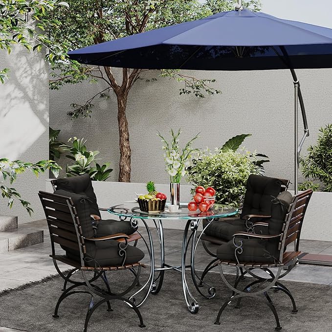 Outdoor Chair Cushion, 42x21x4 Inch Patio Cushions for Dining/Rocking Chairs, High Back Soft Seat Pad with Ties, Indoor Outside Use, Fade-Resistant & Waterproof, Black
