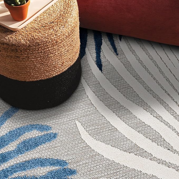 Rugshop Lucca Contemporary Floral Indoor/Outdoor Area Rug 3'3"x5' Navy
