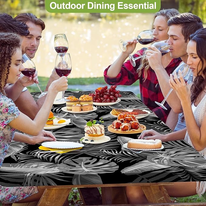 pickyNproud Picnic Table Cover with Bench Covers Portable Table Cloth Built-in Storage Pocket Picnic Table Covers with Elastic Waterproof Camping Essentials for RV Camping