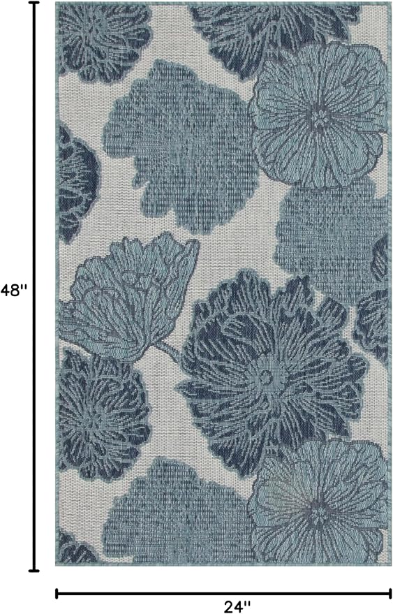 Nourison Home Garden Oasis Blue 2' x 4' Area Rug - Easy Clean, Non Shedding, Bed Room, Living Room, Dining Room, Kitchen (2' x 4')