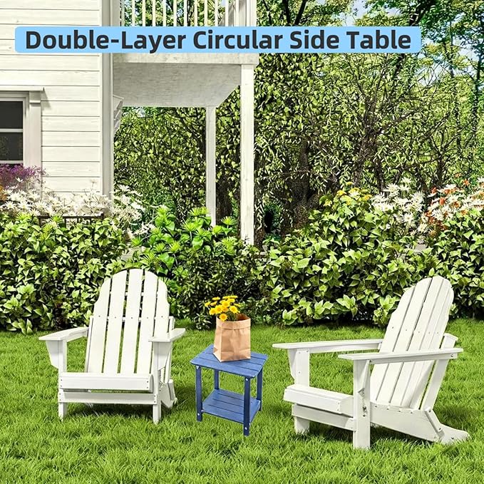 Adirondack Square Outdoor Side Table, 2-Tier Storage Patio Side Table with Weatherproof HDPE Material, Low Maintenance End Table for Backyard, Garden, Pool, Porch, Deck, Lawn