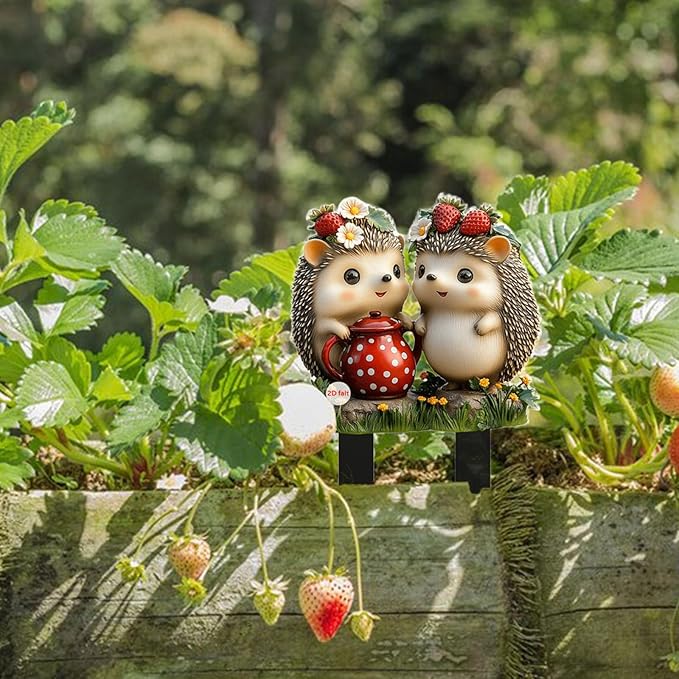 Cute Hedgehogs Garden Stake Decor, Stained Acrylic 2D Flat Animal Sign, Small Animal Ornament Indoor Outdoor Yard Lawn Pot Plant Decorative Accessories