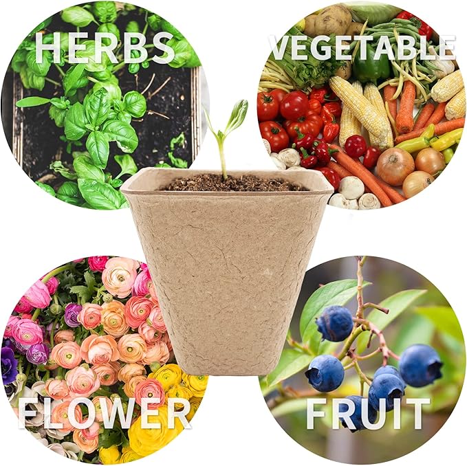3T GROUP 120 Pack 3.15 Inch Square Small Plant Pots,Disposable Flower Pots,Mini Compostable Pot for Plant,Biodegradable Planting Pot Cups with 100 Labels,Tool,Pen