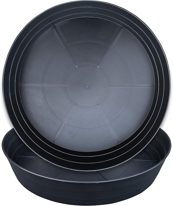 20 Inch Extra Large Plant Saucers, Extra-Deep 3.7 in Black Drip Trays for Flower Pot, Heavy Duty Drainage Tray Indoors No Holes, 2 Pack Plastic Planter Plate Water Catcher for Pots Base 16 17 18 in