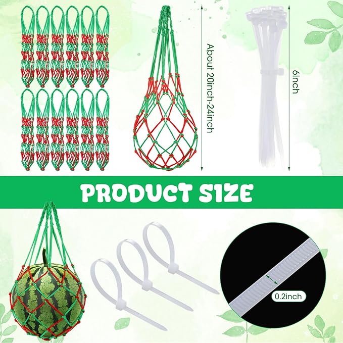 Nuenen 12 Pcs Watermelon Net Melon Hammock Melon Cradle Plant and Garden Supports Pumpkin Support Hanging Bag Protects Watermelons, Honeydew, Squash, Cantaloupes (Red,Green)