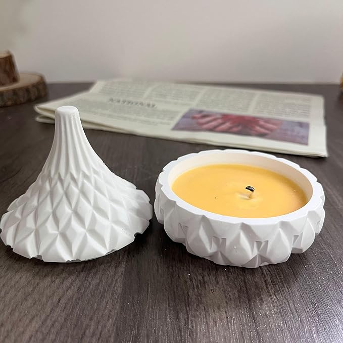 Storage Box With Lids, Silicone Candle Jar Molds Set, Creative Vessels Pot Molds, Concrete Round Stripe With Cover Bottle Making Moulds for Storage Holder (I)