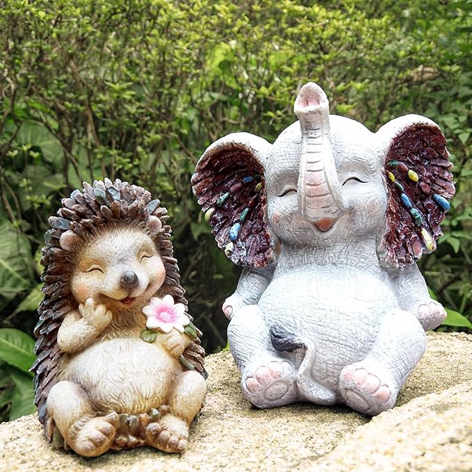 Resin Medium Garden Cute Hedgehog Decor, 5.9 Inch High, Waterproof Animal Figure, Outdoor for Flowerpot Lawn Yard, Indoor Shelf Desk Bookshelves