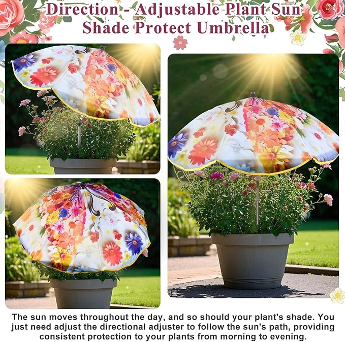 3Pack Flower Plant Umbrellas for Outdoor Plants 50inch Higher 26inch Larger Adjustable Angles Plant Shade Umbrella Sturdy Garden Shade Cover Sun Protection Umbrella for Potted Plants Garden Bed Flower Pot