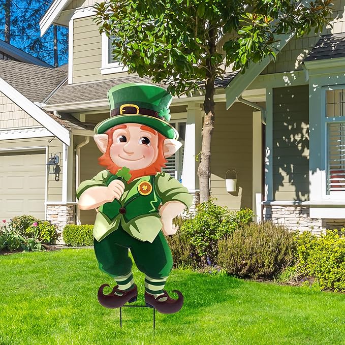 St. Patrick's Day Yard Signs Leprechaun Garden Stakes, 41.3" H Metal St. Patrick's Day Decorations Outdoor, Decorative Irish St. Patrick's Day Garden Sign for Home Party Yard Lawn Patio Porch Decor