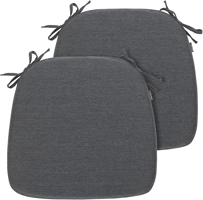 Magpie Fabrics 17"x16"x2" U-Shape Chair Cushions with Ties 2 Count, Outdoor Indoor Waterproof All Weather Seat Pads Decoration for Patio Garden Dining Office - Dark Gray