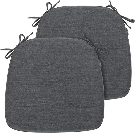 Magpie Fabrics 17"x16"x2" U-Shape Chair Cushions with Ties 2 Count, Outdoor Indoor Waterproof All Weather Seat Pads Decoration for Patio Garden Dining Office - Dark Gray