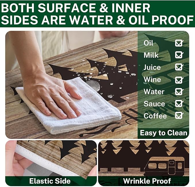 Picnic Table Cover with Bench Covers Elastic Edges, Wooden Camper Fitted Table Cover, Outdoor Patio Camping Essentials 72 Inch 3PCS, Waterproof Camping Fitted Tablecloth with Drawstring Bag