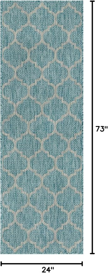 Unique Loom Outdoor Trellis Collection Area Rug (2' x 6' 1" Runner, Aquamarine/ Gray)