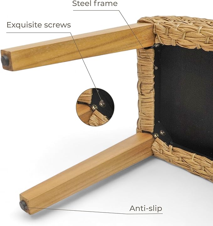 Outdoor Backless Bench, All-Weather Wicker & Solid Acacia Wood, Premium Garden Bench with Woven Rattan Seat and Thick Outdoor Cushion for Patio, Porch, Living Room or Entryway (Natural, PE Wicker).