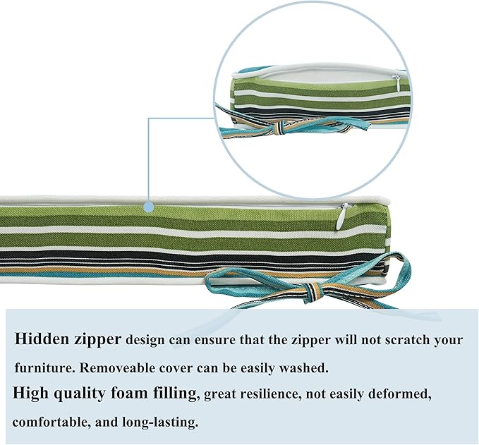 FUNHOME Indoor/Outdoor Chair Cushions Set of 2, 18 x 18 x 2.5 Inch Square Corner Outdoor Cushions for Patio Furniture,2 Packs Patio Chair Cushions with Ties-Green Stripe