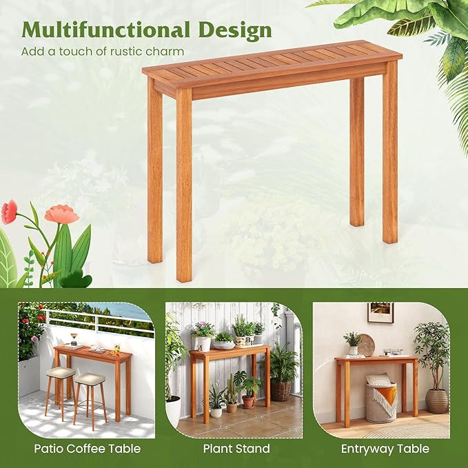 Plant Stand, Outdoor Wooden Planter Pot Holder with Teak Oil Finish & Slatted Top, Garden Planter Bench, Plant Display Rack for Porch, Backyard, Entryway (2, 40” x 12” x 29”)