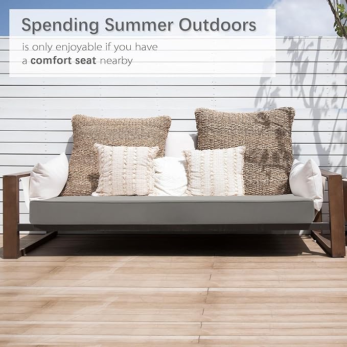 Favoyard Outdoor Bench Cushion 42 x 18 Inch Waterproof Patio Furniture Cushions 3-Year Color Fastness Garden Sofa Settee Couch Swing Pads with Handle and Adjustable Straps, Light Gray