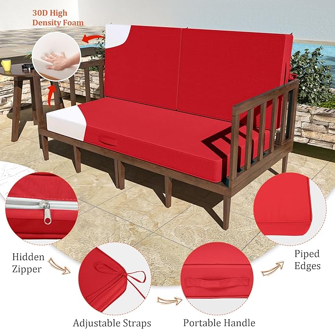 46 x 24 Outdoor Loveseat Cushion Set, 3 Piece Seat Cushions for Patio Furniture,Fade Resistant,Water Repellent, Outdoor Cushion Set for Wicker Couch,Bench,Swing,red