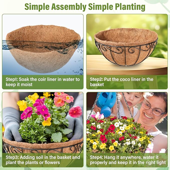 Legigo 3 Pack 12 Inch Metal Hanging Baskets for Plants Outdoor- Round Wire Hanging Planters Basket with Coconut Coir Liner, Hanging Flower Pot for Outdoor Plants Flowers Garden Decorations